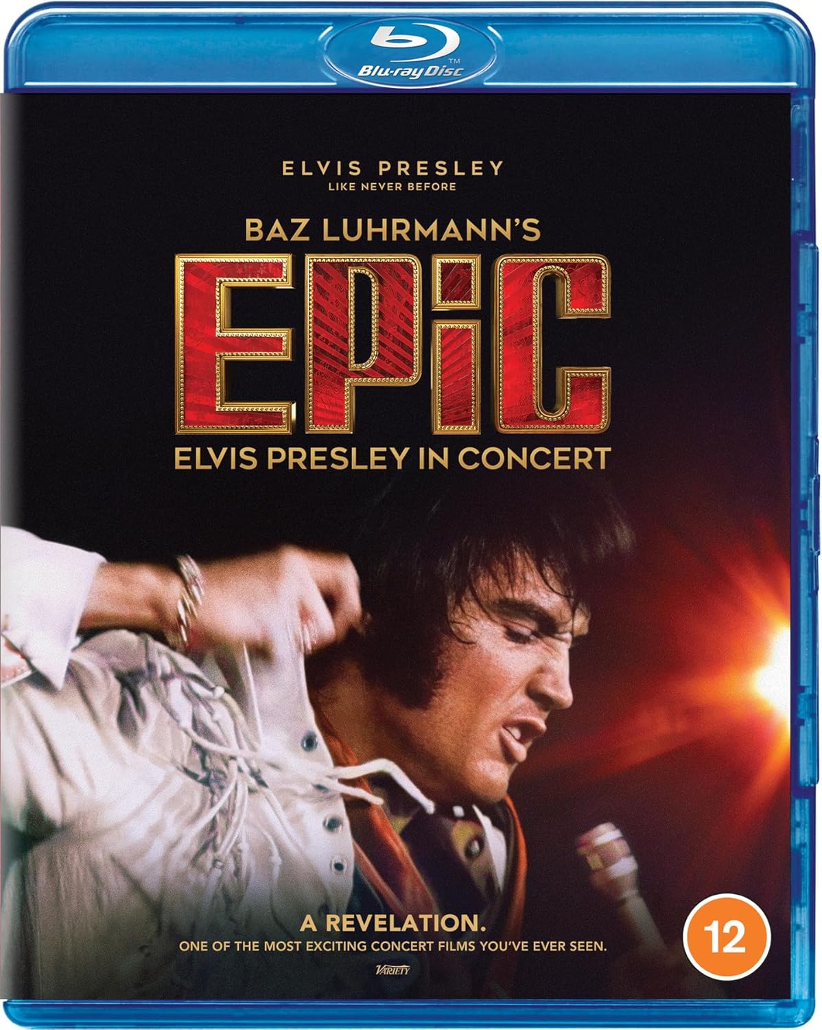 Blu-ray cover for “Epic Elvis Presley In Concert” featuring Elvis performing.