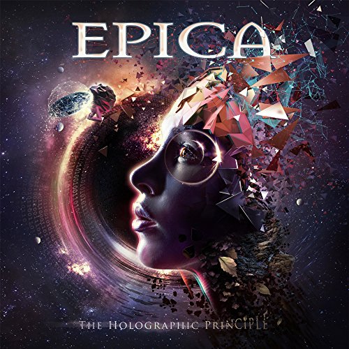 Album cover of "Epica - The Holographic Principle" featuring a fragmented face in space.