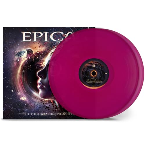 Pink vinyl record with album cover depicting a woman’s profile and galaxy.