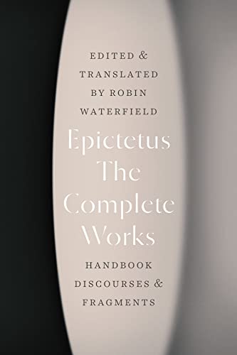 Book cover: "Epictetus The Complete Works" in beige text on a tan background.