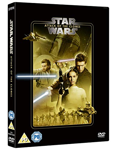 DVD cover for “Star Wars: Attack of the Clones” featuring characters and ships.