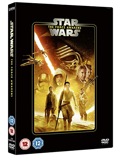 Star Wars The Force Awakens DVD cover featuring the film's cast and characters.