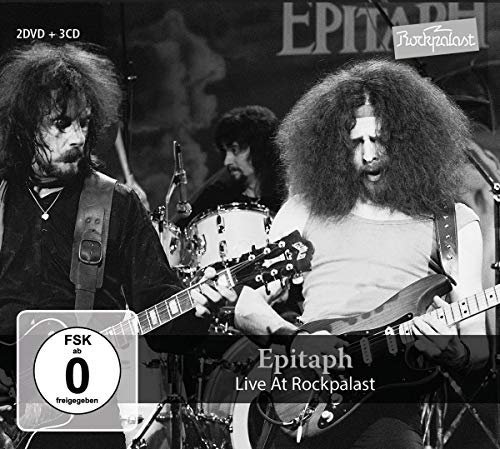 Black and white photo of the band Epitaph performing live on stage at Rockpalast.