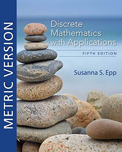 Textbook cover: "Discrete Mathematics with Applications," Fifth Edition, with stacked stones.