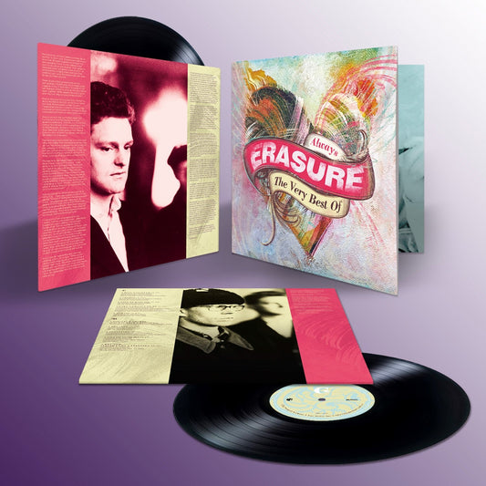Erasure The Very Best Of vinyl record set with gatefold cover and two black discs.