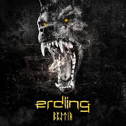 Close-up of a snarling wolf face with glowing yellow eyes and text.