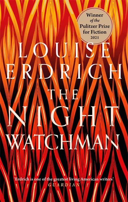 Book cover for “The Night Watchman” by Louise Erdrich, red and black.