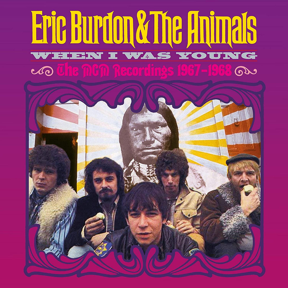 "Purple album cover featuring a collage of Eric Burdon and The Animals."