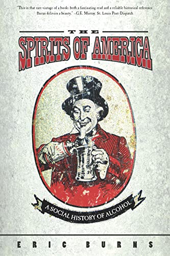 Book cover: "Spirits of America" with vintage illustration of a man drinking.