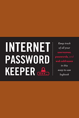 Black and orange "Internet Password Keeper" logbook with a padlock illustration.