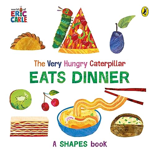 Book cover featuring colorful foods and The Very Hungry Caterpillar.