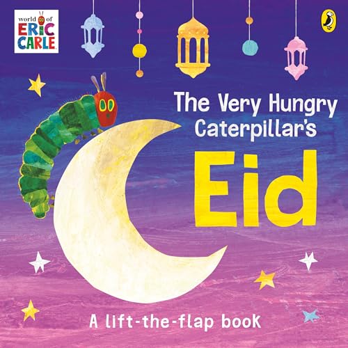 The Very Hungry Caterpillar celebrates Eid with a crescent moon.