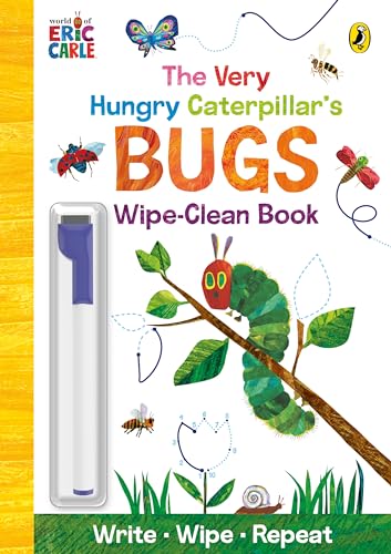 The Very Hungry Caterpillar wipe-clean book cover with a marker and bug illustrations.