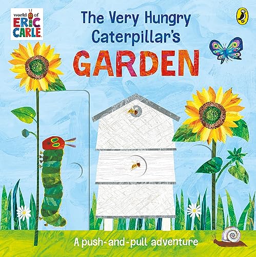 Book cover featuring a caterpillar, sunflowers, a beehive, and a butterfly.