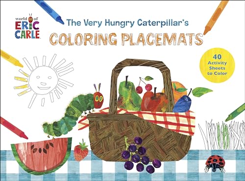 “The Very Hungry Caterpillar” coloring placemats with fruit and a caterpillar.