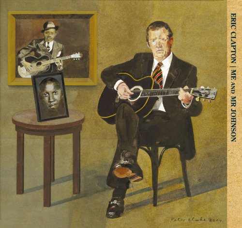 CD cover: Eric Clapton with Robert Johnson portraits and guitars.