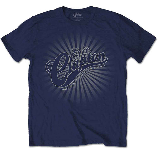 Navy blue Eric Clapton tour t-shirt with radiating logo design.