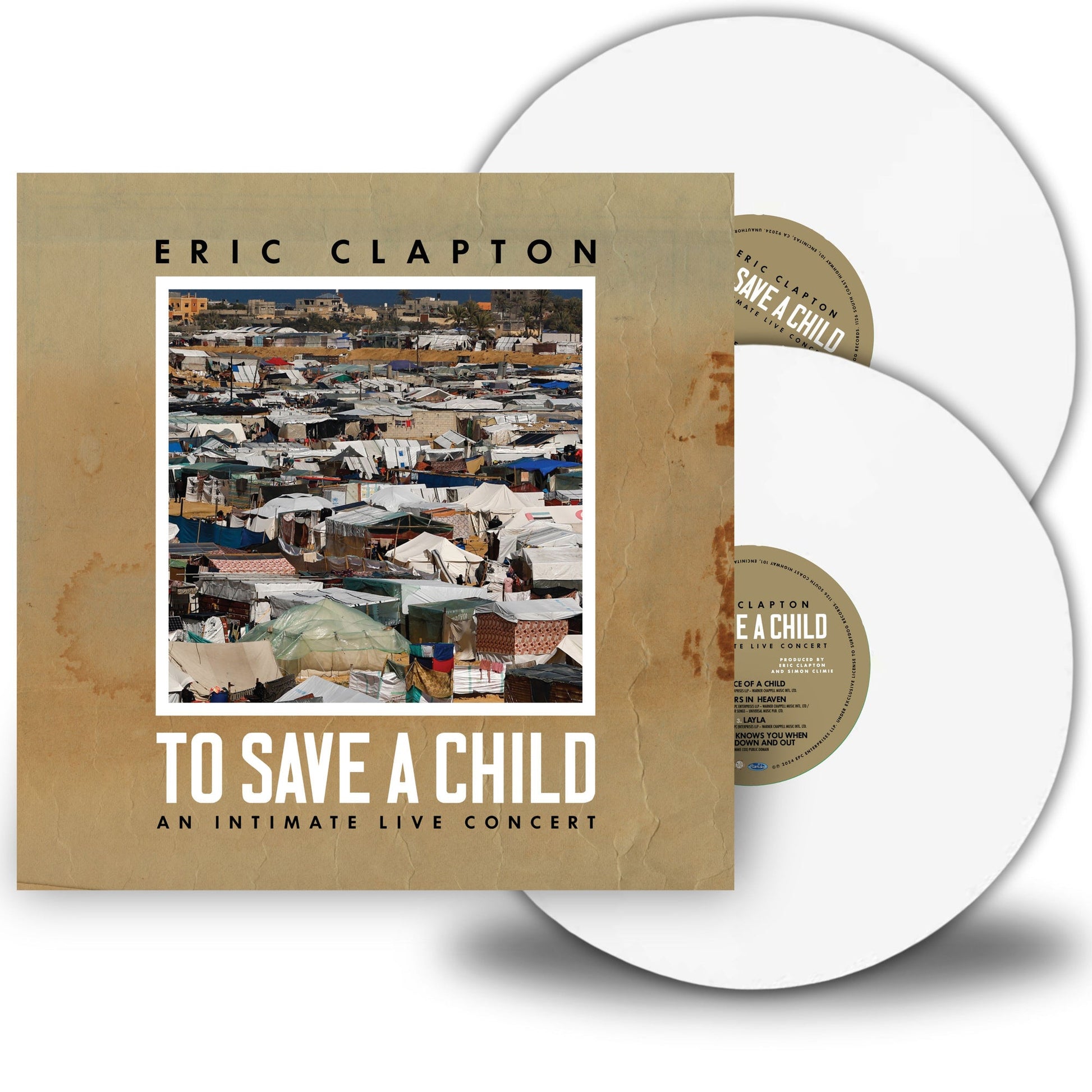 Eric Clapton “To Save A Child” vinyl record with a cityscape image.