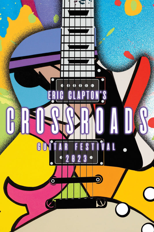 Eric Clapton’s Crossroads Guitar Festival DVD cover with colorful guitar imagery.