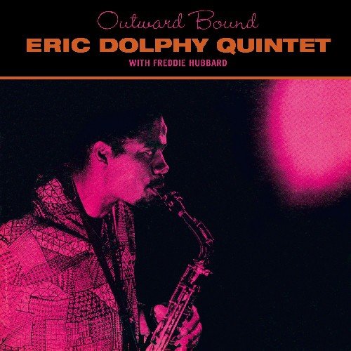 "Album cover with a man playing saxophone, pink-toned image, black background, Amazon logo."