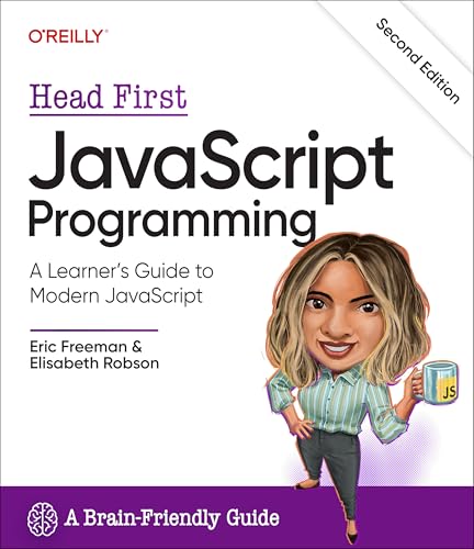 Book cover: “Head First JavaScript Programming” with cartoon illustration.