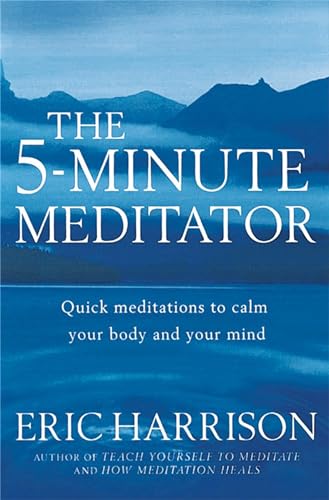 Book cover for "The 5-Minute Meditator" with blue tones and mountains.