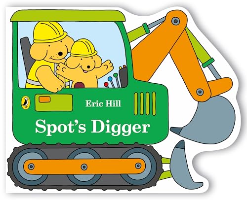 Spot and a friend operate a green and orange digger vehicle.
