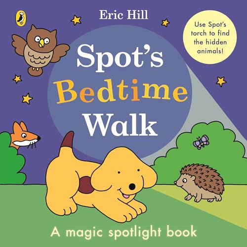 Book cover featuring a yellow puppy, owl, fox, and hedgehog under a night sky.
