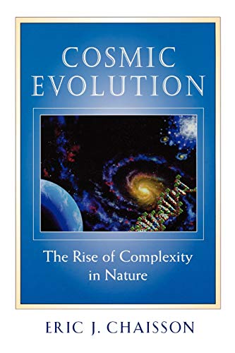 Book cover: “Cosmic Evolution” with galaxy, Earth, and DNA imagery.