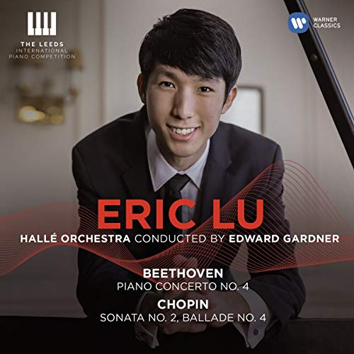 Eric Lu album cover featuring pianist in a suit, Beethoven & Chopin.
