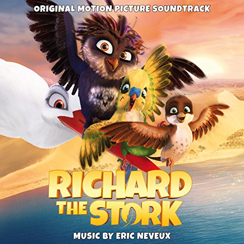 "CD cover featuring cartoon birds in flight over a beach at sunset."