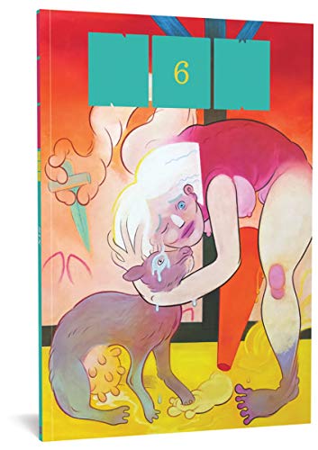 Book cover with illustration of a person embracing a dog, vibrant colors.