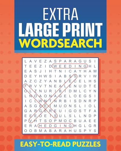 Book cover with Extra Large Print Wordsearch title and a grid of letters.