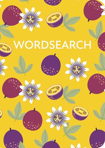 Yellow wordsearch book cover with passionfruit illustrations.