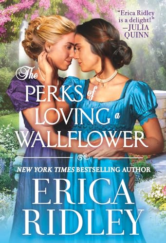Book cover: two women embrace, floral background, title “The Perks of Loving a Wallflower”.