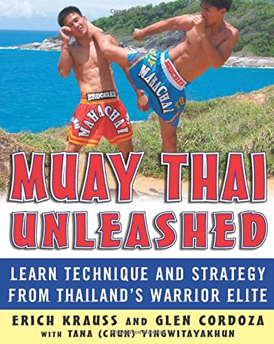 Book cover featuring two Muay Thai fighters practicing kicks by the ocean.