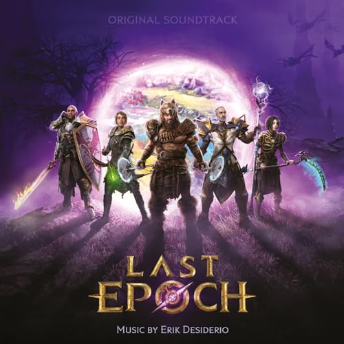 Five fantasy characters stand before a glowing purple portal on the Last Epoch soundtrack cover.