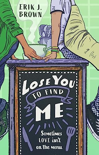 Book cover with illustrated hands near a chalkboard menu and kitchen tools.
