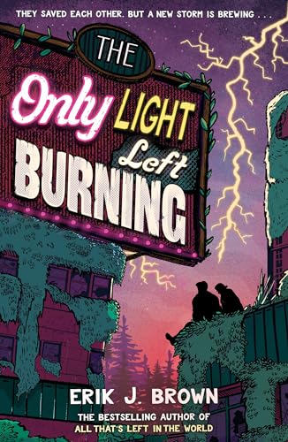 Book cover with neon sign, stormy sky, and two silhouetted figures.