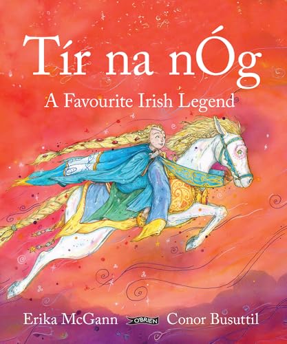 Book cover: a rider on a white horse, Irish legend illustration.
