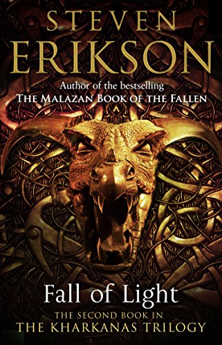 Book cover: golden dragon head with ornate metalwork, title “Fall of Light”.
