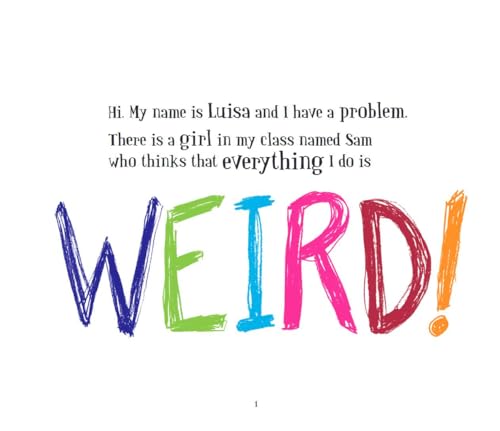 Book cover with colorful, handwritten "WEIRD!" text and introductory story excerpt.