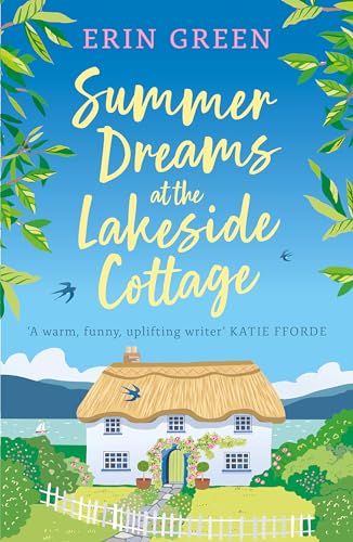 Book cover depicting a thatched-roof cottage by a lake, with blue sky.