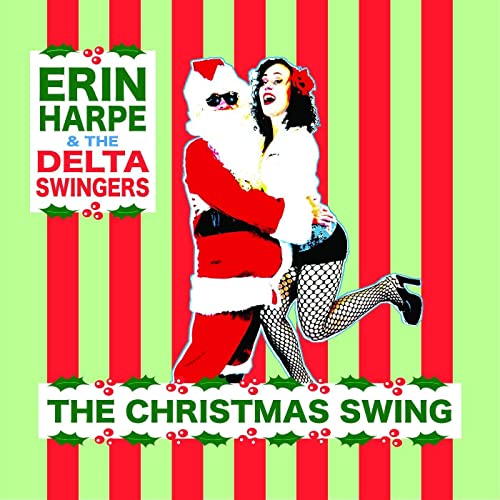 Album cover featuring Erin Harpe, a Santa Claus figure, and red-green stripes.