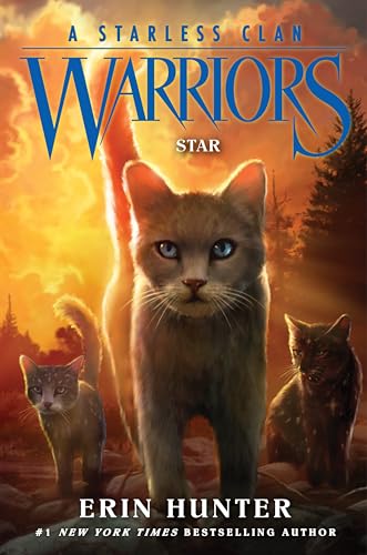 Book cover featuring a brown tabby cat with three other cats in a forest.