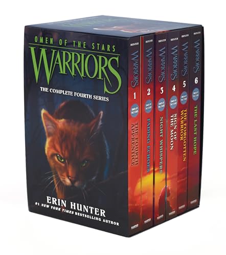 Box set of six "Warriors" fantasy novels with a cat on the cover.