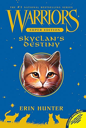 Book cover: orange cat portrait with “Warriors: Skyclan’s Destiny” title.