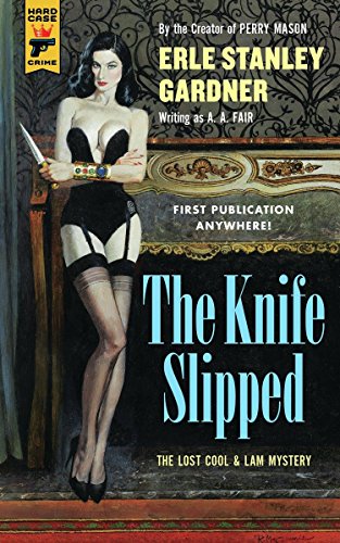 Vintage book cover featuring a woman with a knife, dark and dramatic.