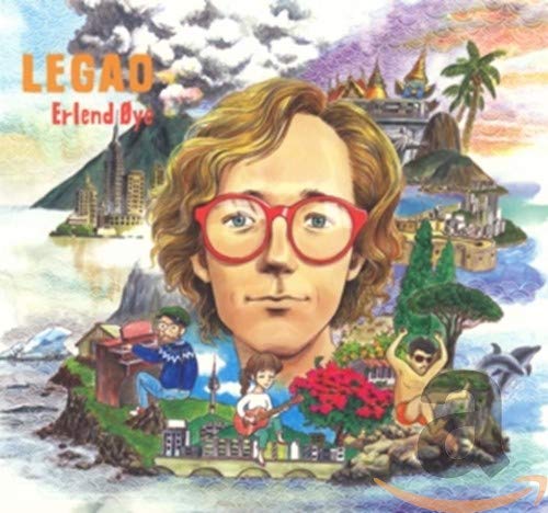 CD cover for Erlend Oye’s “Legao” featuring a portrait and surreal landscape.