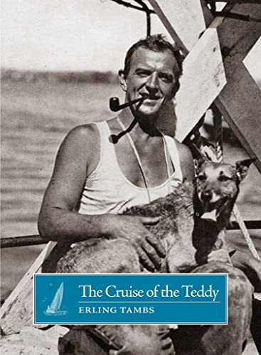 Man with pipe holding a small dog on a boat.